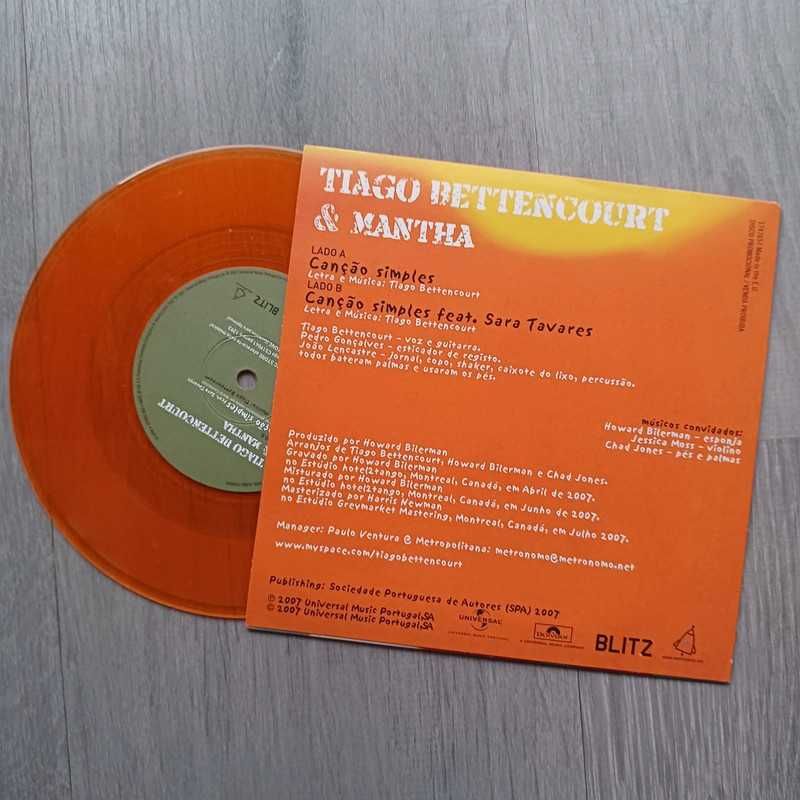 Tiago Bettencourt & Mantra Canção Simples 7" 45RPM colorido Mint