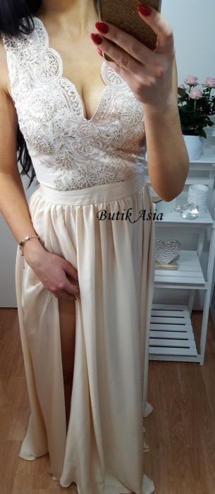 Sukienka maxi długa Emo koronkowa dekolt poprawiny ślub 34/36 36/S new