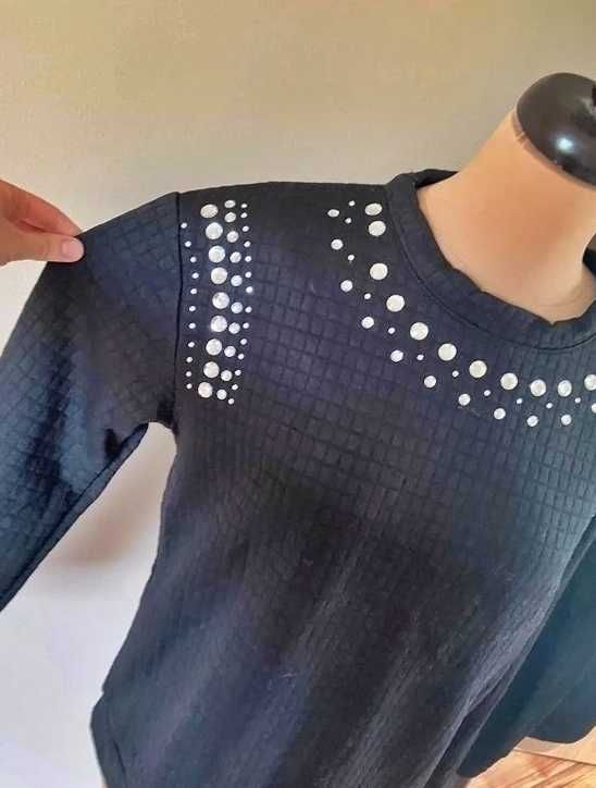 bluza xl elegancka pikowana kryształy czarna modna basic 42 40