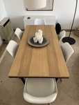 Mesa Carvalho pes metal e 6 cadeiras (160*90)