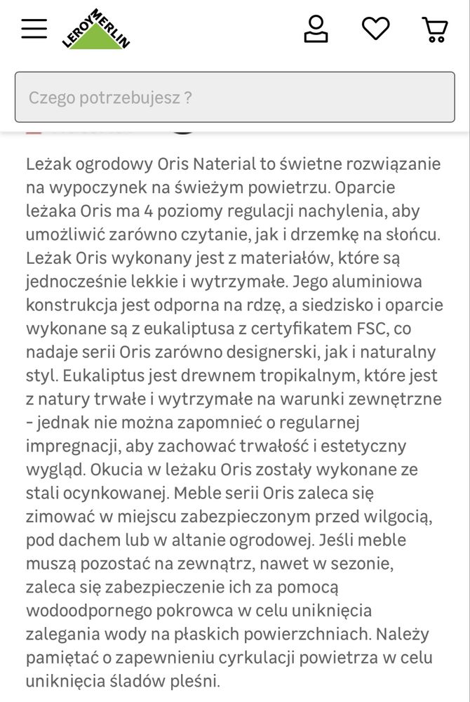 Leżak ogrodowy tatasowy Leroy Marlin jak nowy