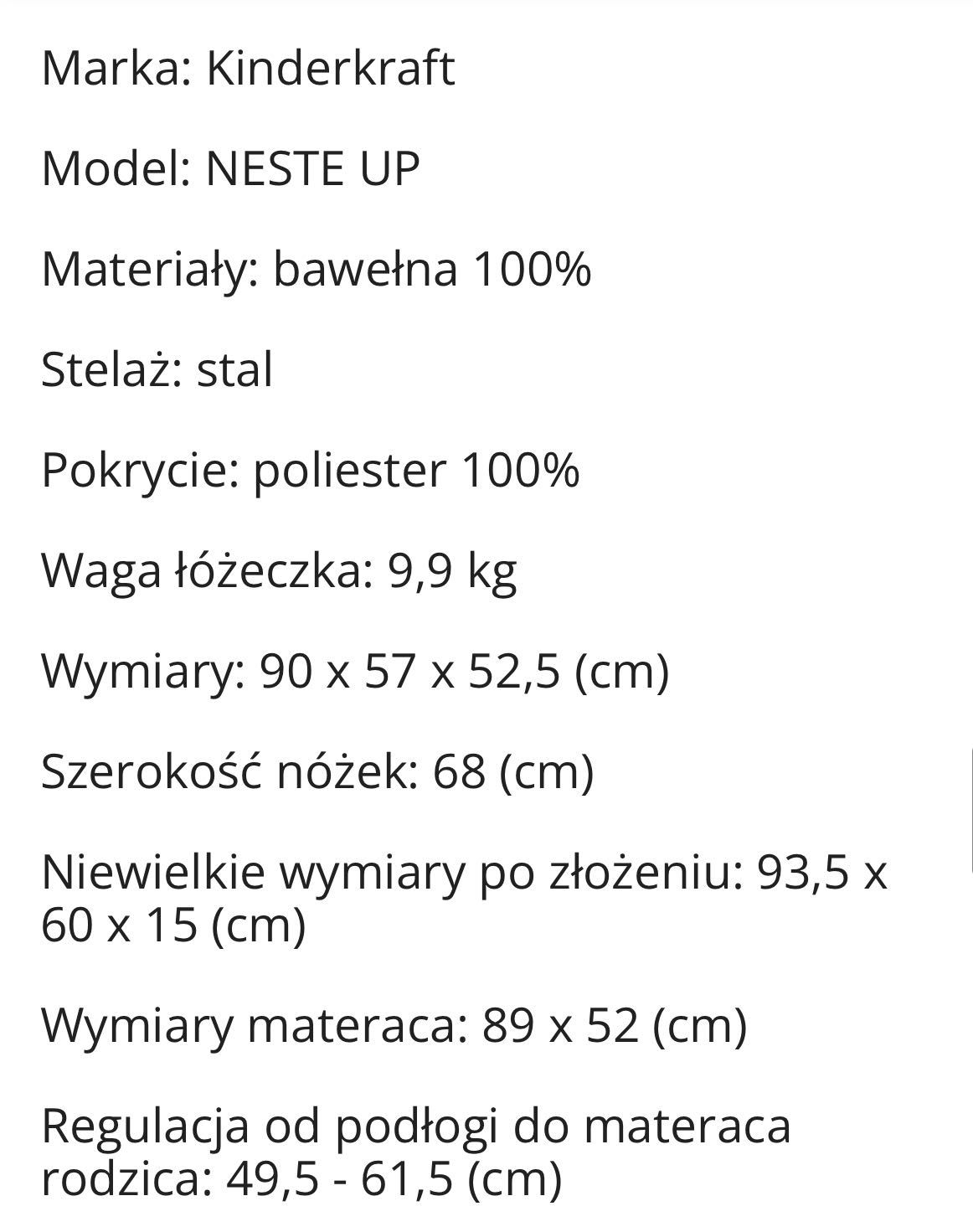 Kinderkraft Neste Up Łóżeczko Dostawne + materac - jak nowe
