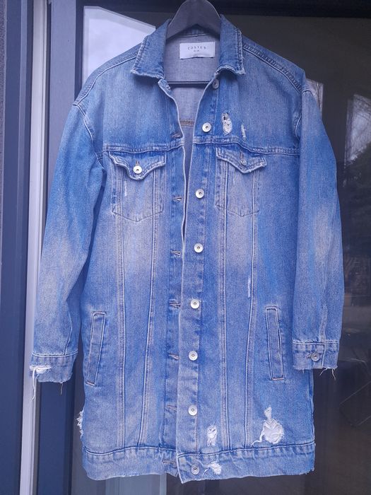 Jeansowa dżinsowa długa kurtka płaszcz