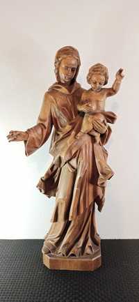 Figura Rzeźba w drewnie Madonna z Dzieciątkiem wys 55,5 cm Piękna