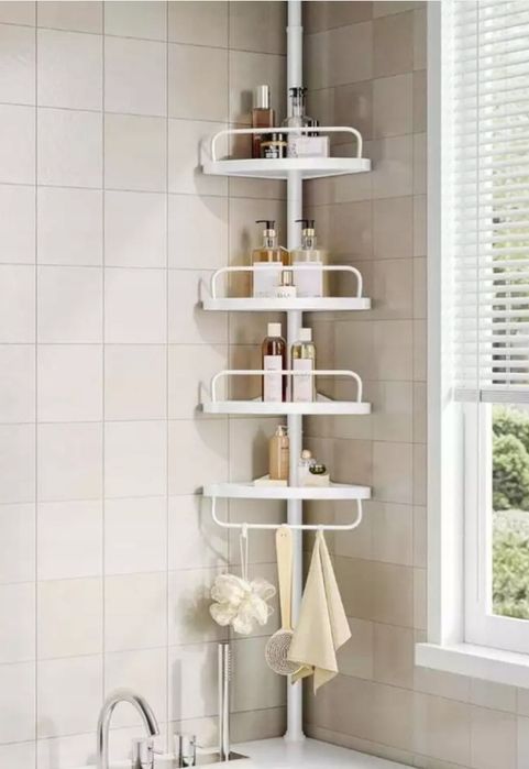 Teleskopowa regulowana narożna półka łazienkowa biała