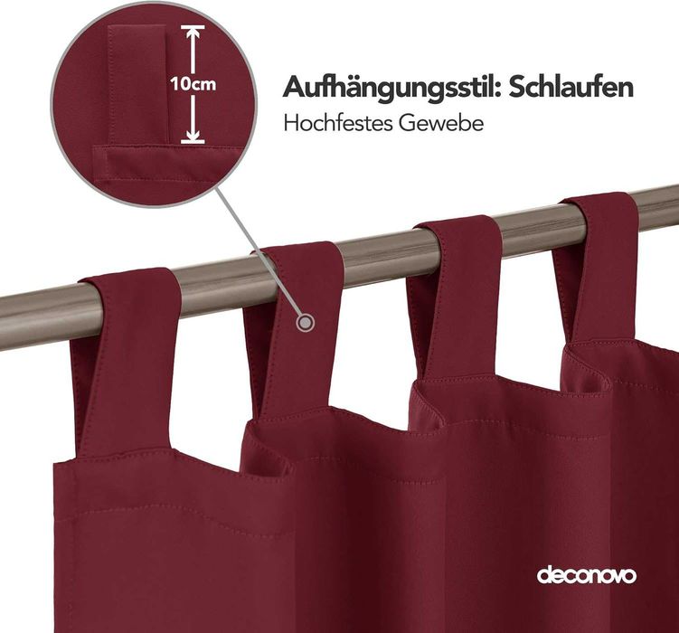 2 szt Bordowe krótkie zasłony zazdrostki na szelkach Deconovo