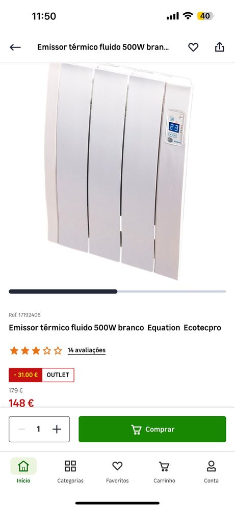 Aquecedor eletrico de parede Equation 500w