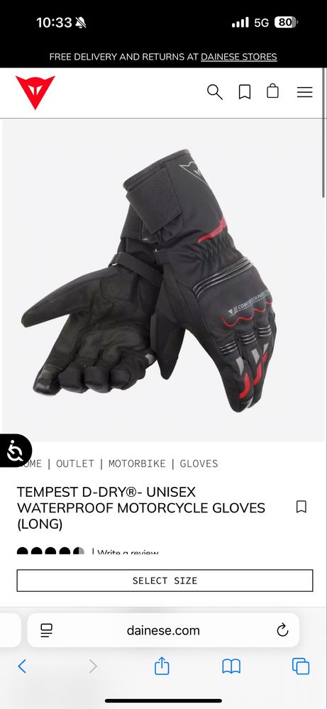 Luvas dainese TEMPEST D-DRY proca de agua (LONG)