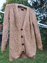 Sweter długi na guziki Topshop S 36 M 38 L 40 łaty na łokciach luźny