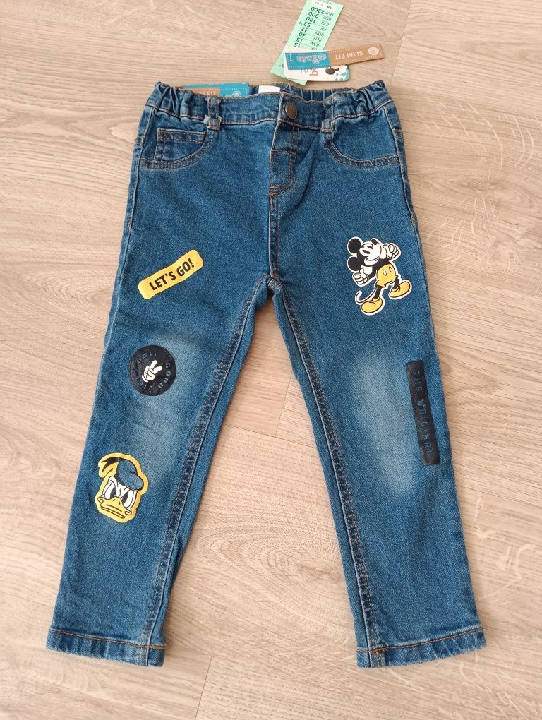 Nowe Spodnie jeansy Myszka Mickey rozmiar 98