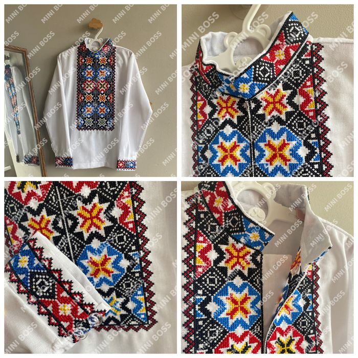 Лляна дитяча вишиванка для хлопчика вишита нитками, сорочка