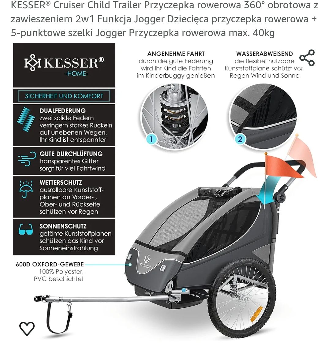 Przyczepka rowerowa dla dzieci ,2 osobowa , 360 stopni, obrotowa
