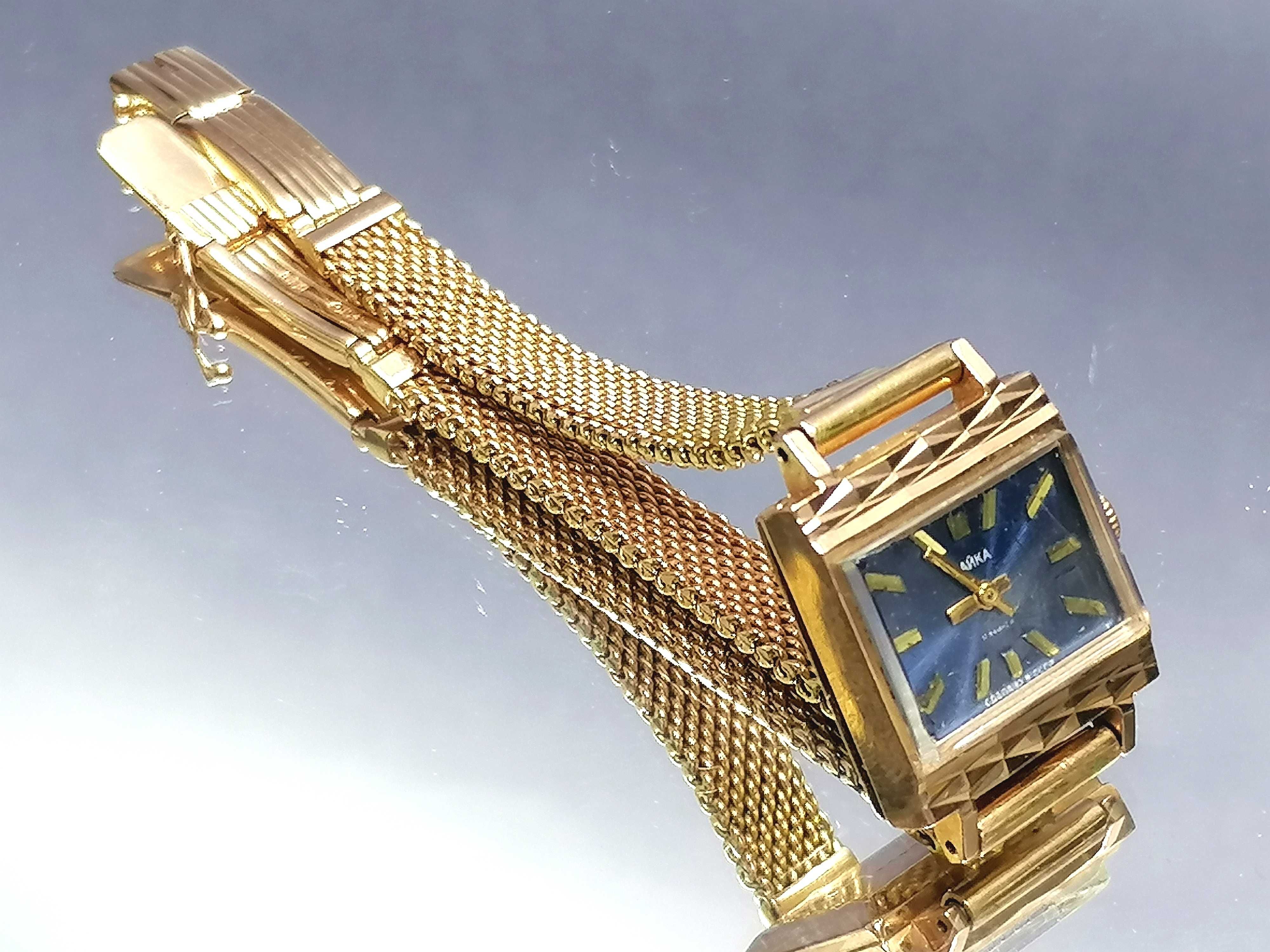 Damski zegarek z bransoletką, złoto 583, mechaniczny, Czajka