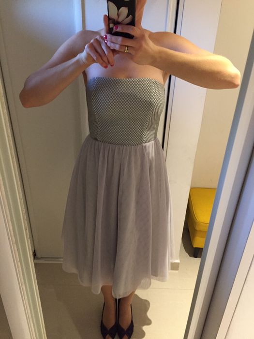 Ette Lou sukienka, srebrna/szara, tiul. 38/M CUDO!