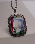 Przedwojenna srebrna zawieszka mystic topaz i markazyty.
