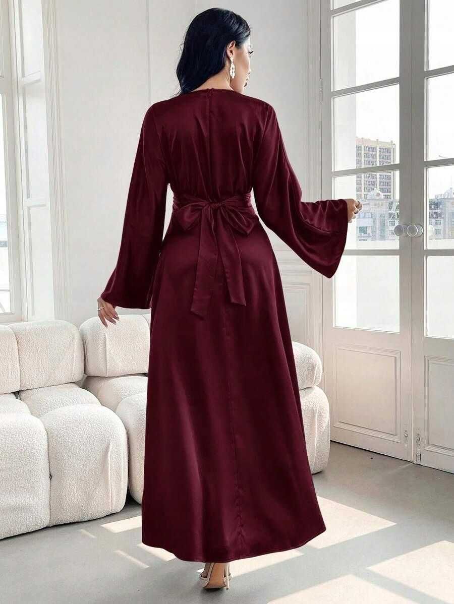 Dwie Sukienki Satynowe Zielona Bordowa Wiązane Eleganckie Gothic