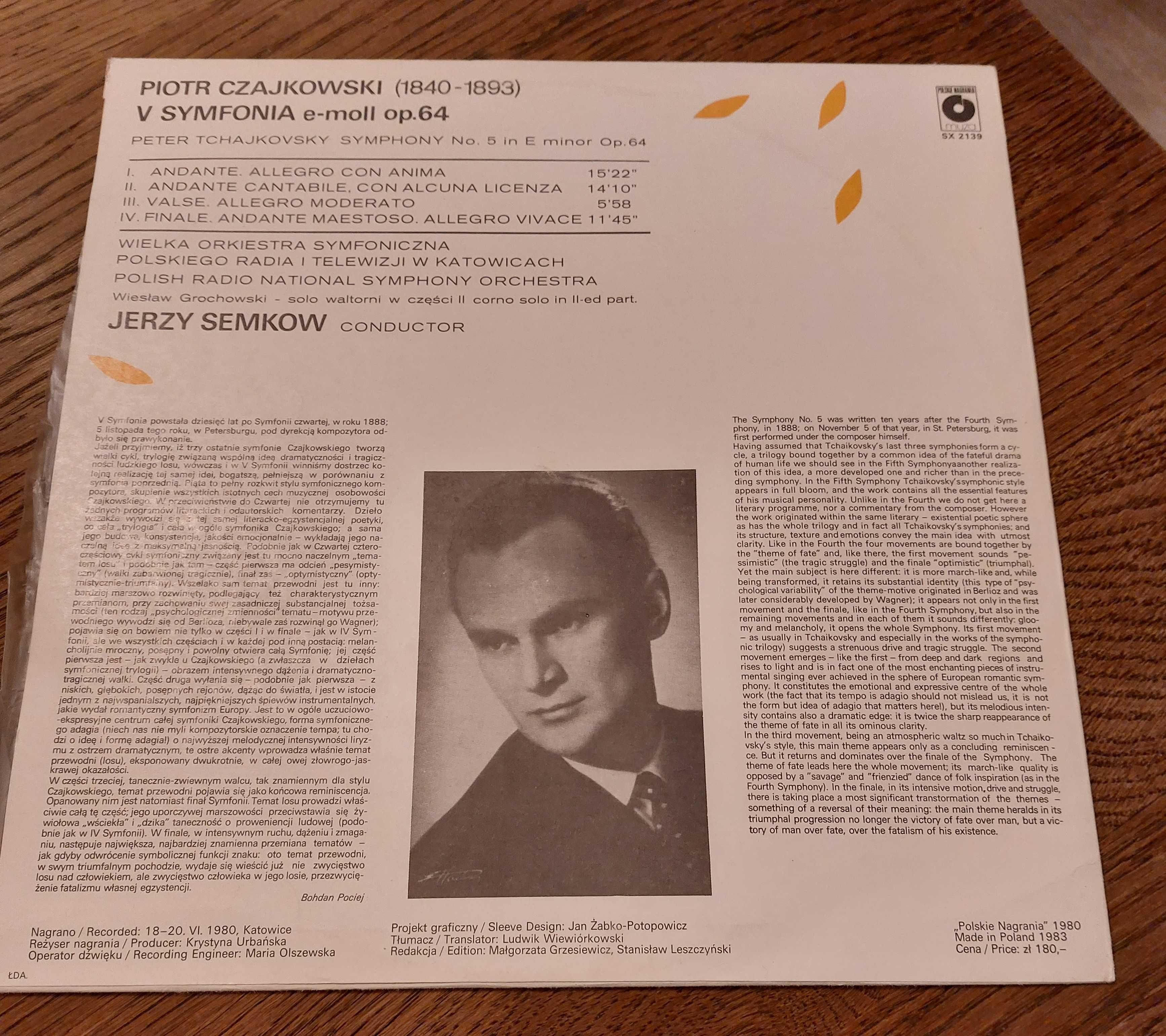 Piotr Czajkowski V Symfonia e-moll op. 64 - płyta winylowa