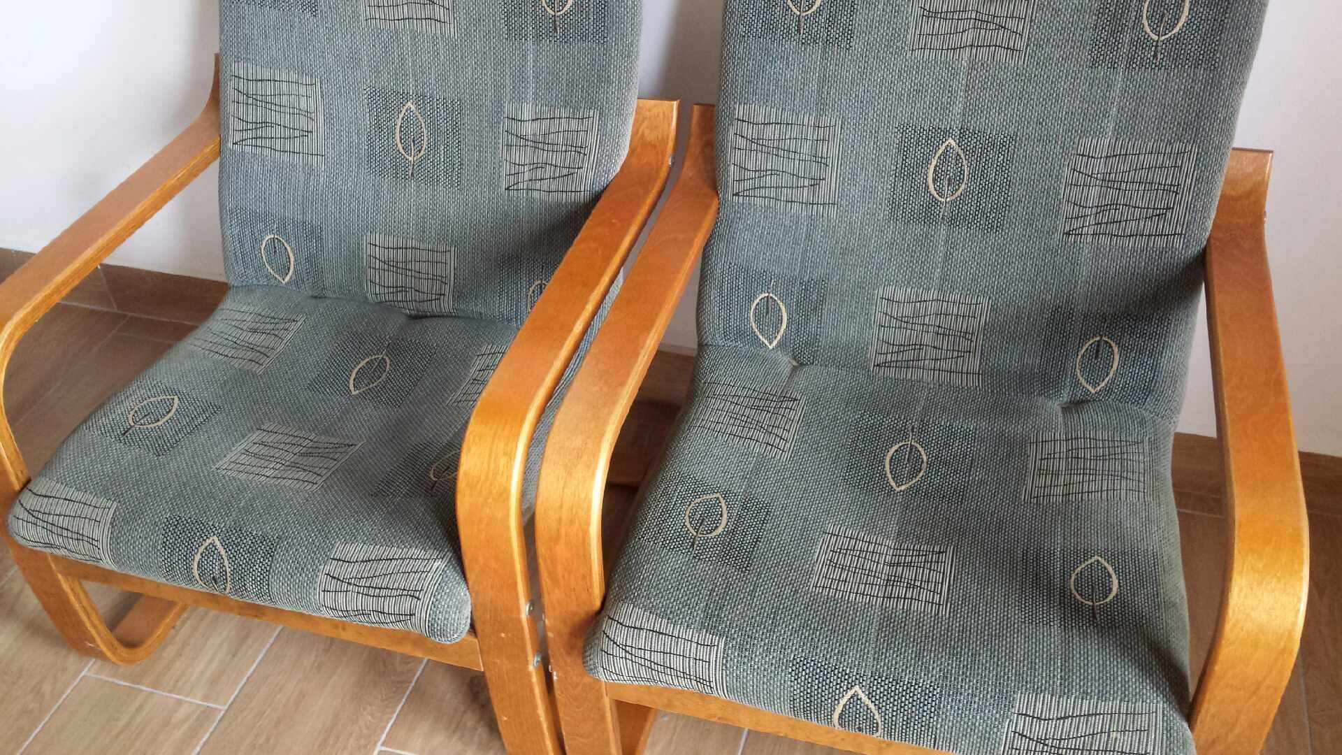 Fotel jak ikea poang, drewno tkanina, zdejmowane pokrycie, 2 sztuki