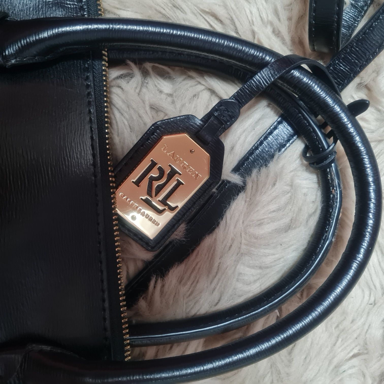 Ralph Lauren RLL duża torba torebka czarna saffiano do ręki plus dłużs