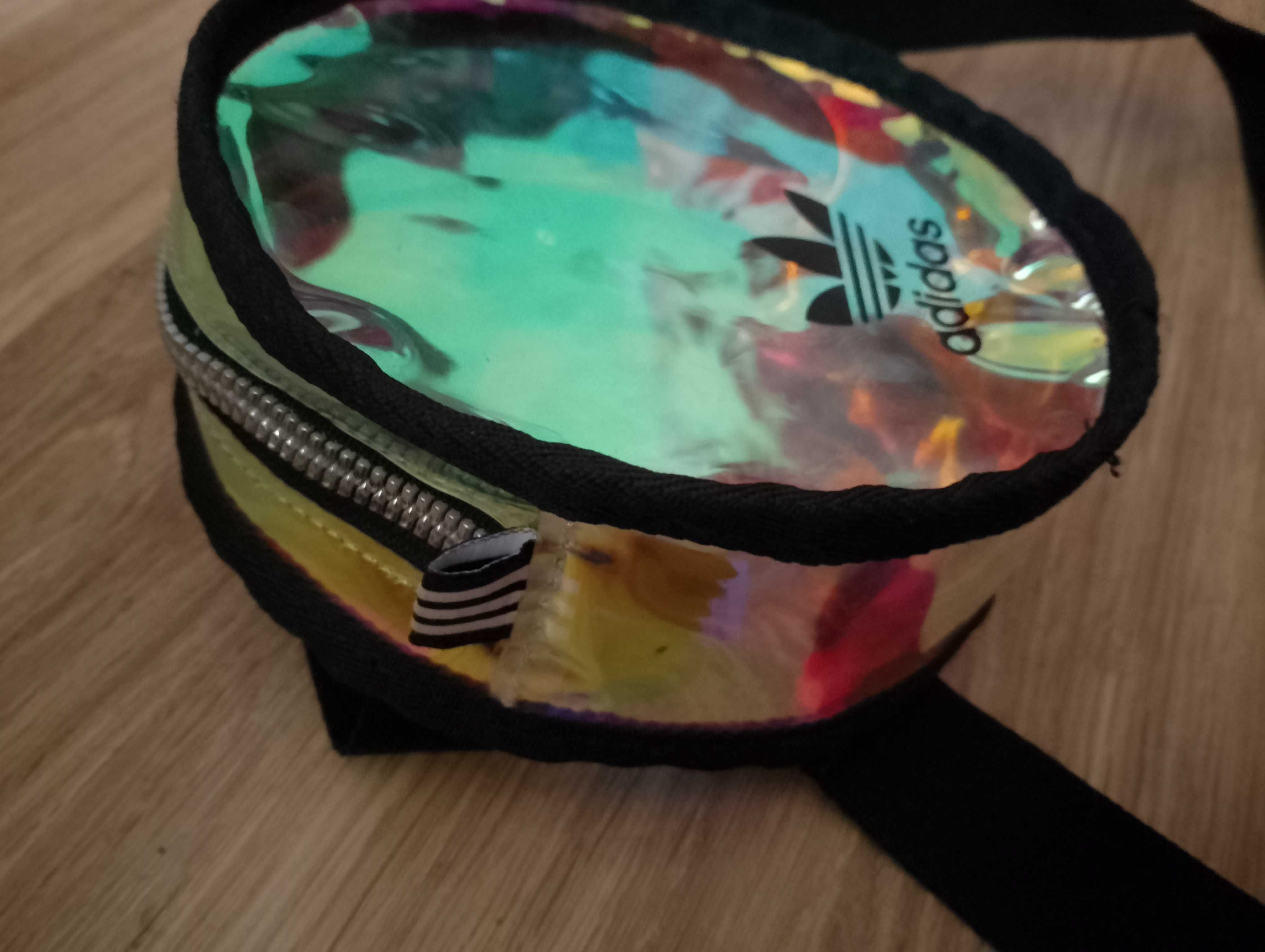 Adidas saszetka torebka pasek odblaskowa nerka holo złota