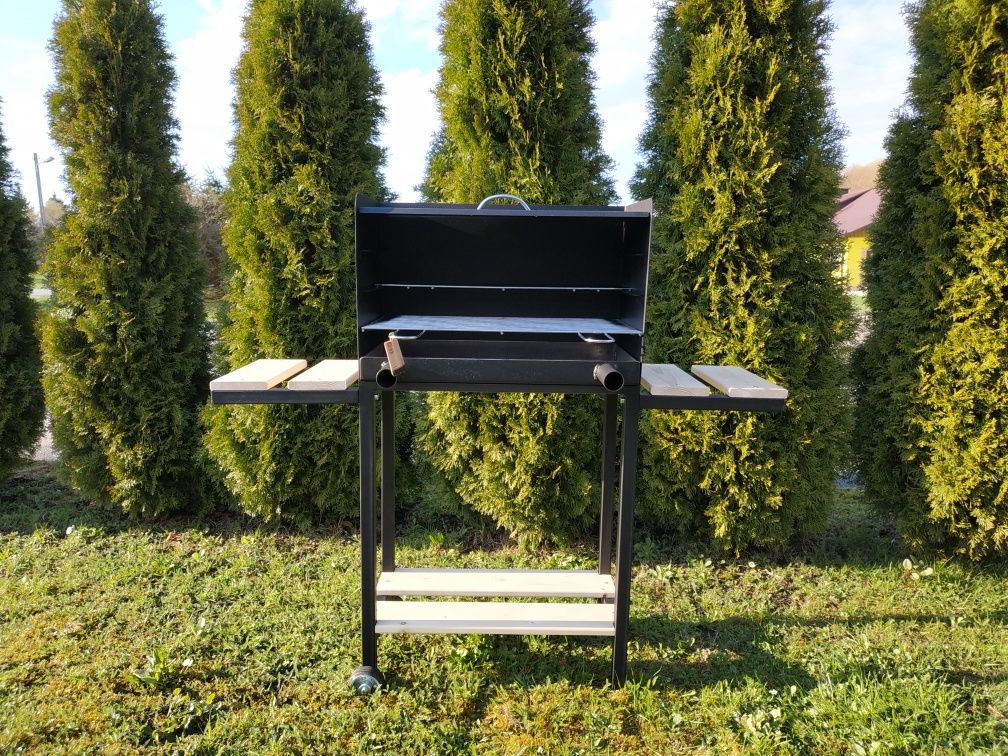 Grill ogrodowy duży BBQ bardzo solidny wędzarnia palenisko 30x58 fv