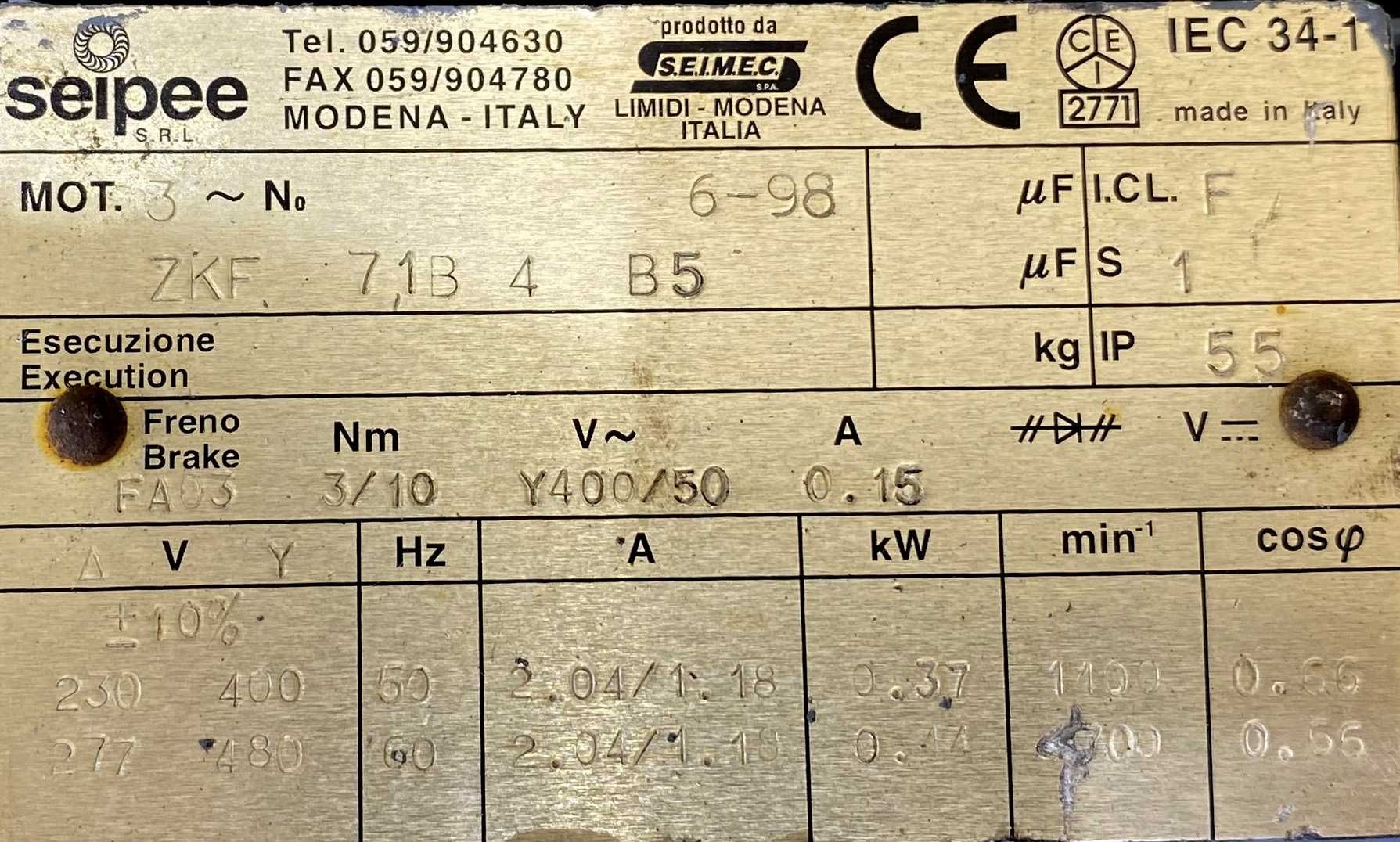 motoreduktor / przekładnia 0,37kW 200obr. 3fazowy HAMULEC