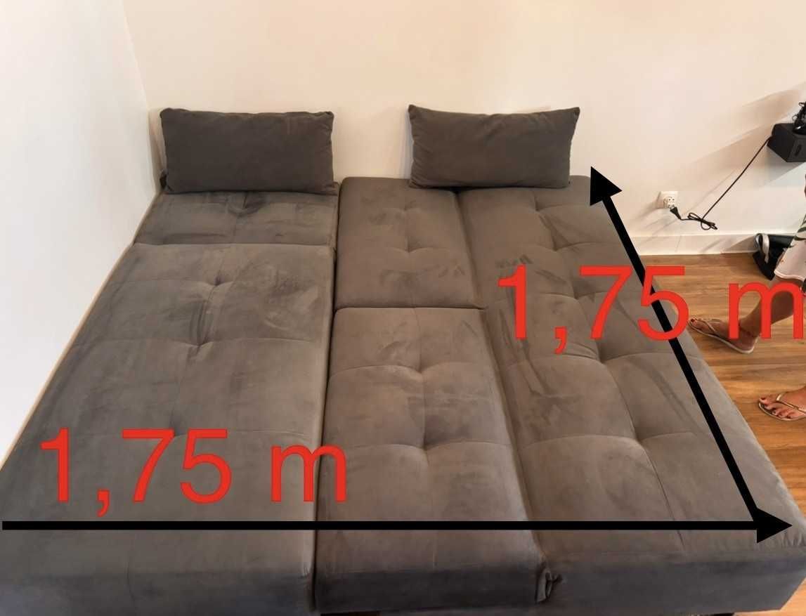 Sofá de canto, convertível em cama e reversível