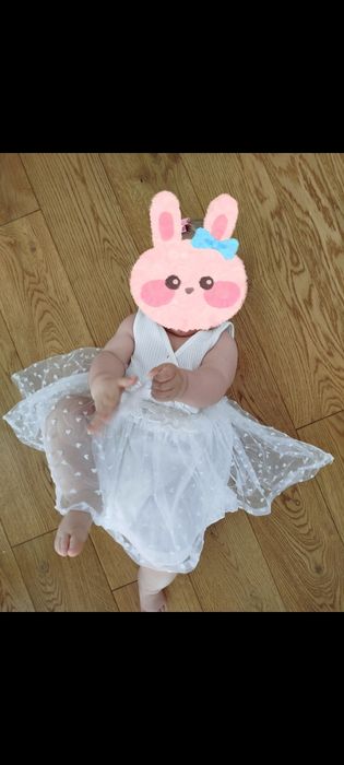 Cudna rozkloszowana biała sukienka z tuilem 80 + opaska