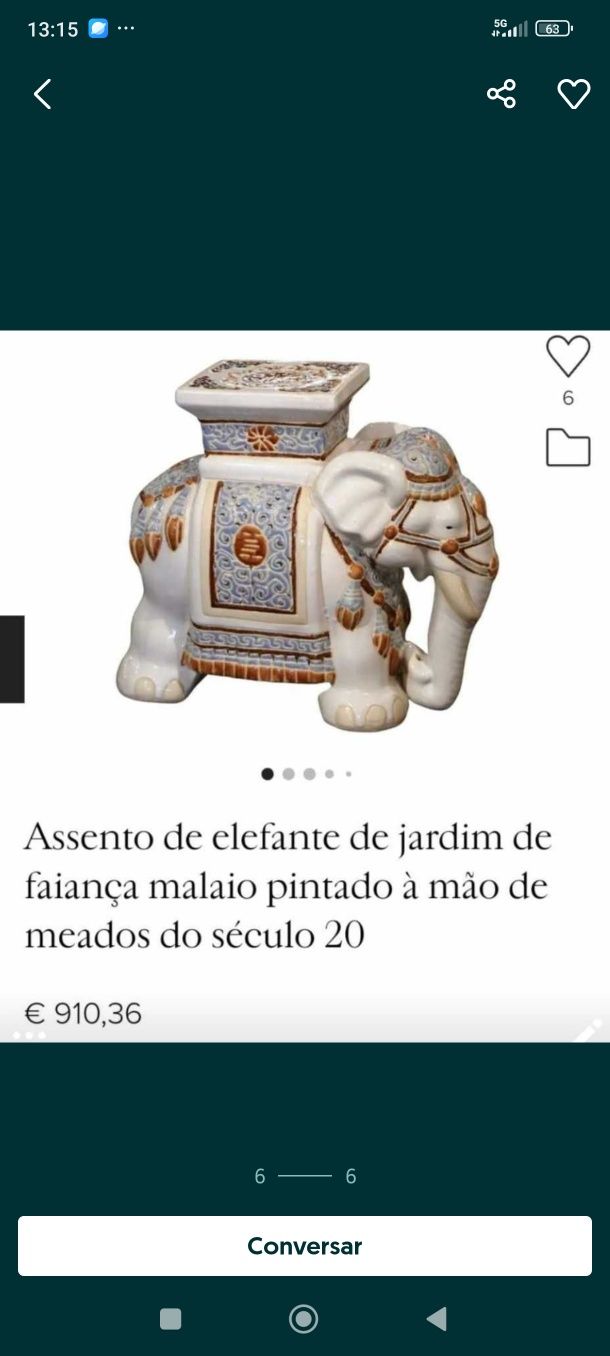 Elefante asiático de cerâmica vintage