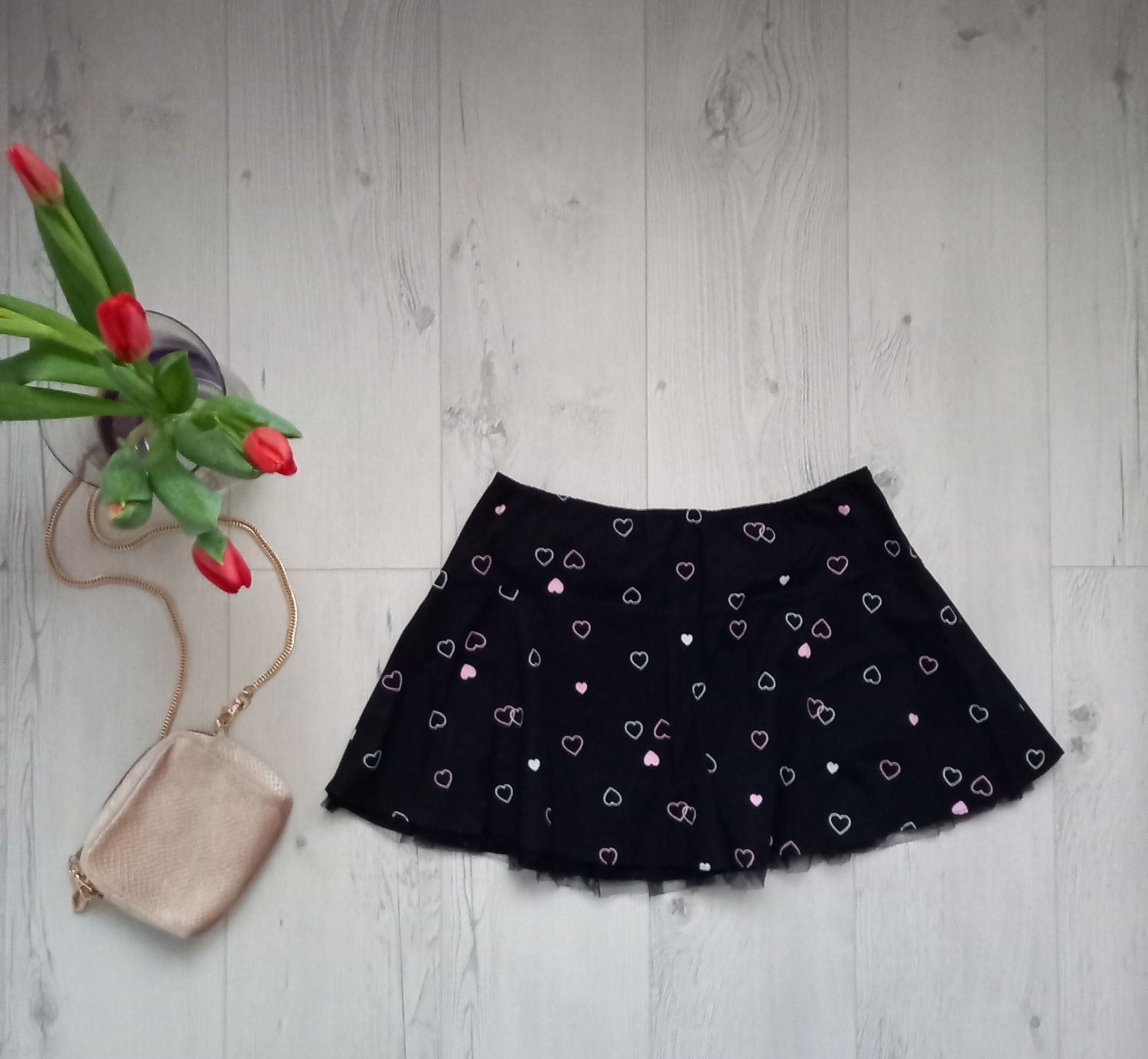 Spódnica mini i bluzka  top czarna pudrowy róż