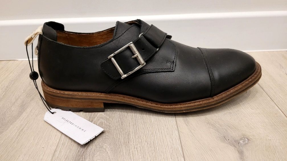 Buty męskie Selected HOMME Travis Monki 42 skóra czarne klamra Święta