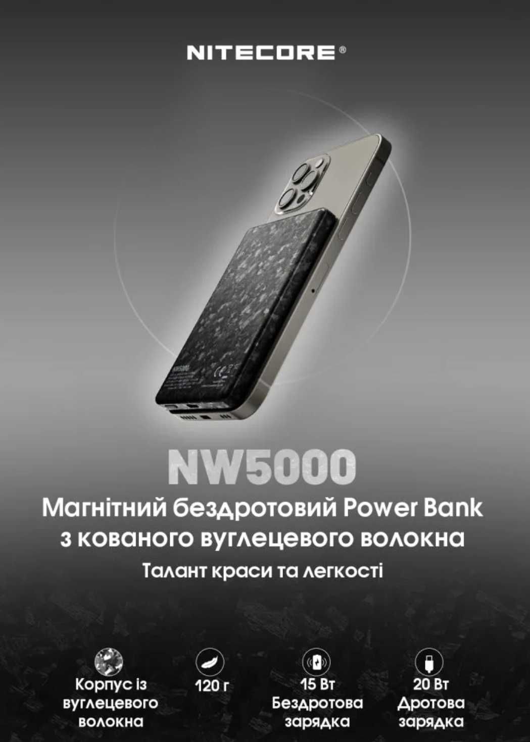 Nitecore NW5000 Зарядний Пристрій Power Bank MagSafe QC 3.0 5000 mAh