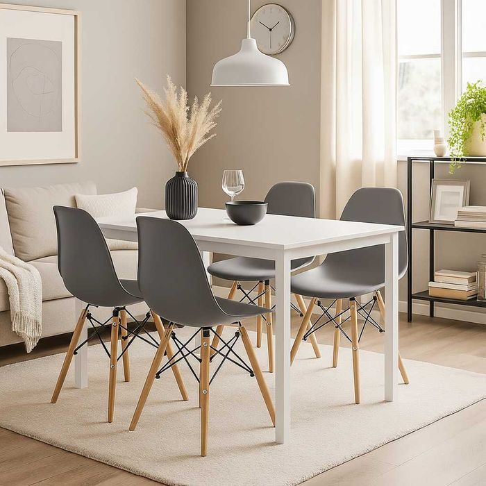 NOWY Biały Stół Z Krzesłami Do Jadalni Kuchni Salonu Stolik i Krzesła