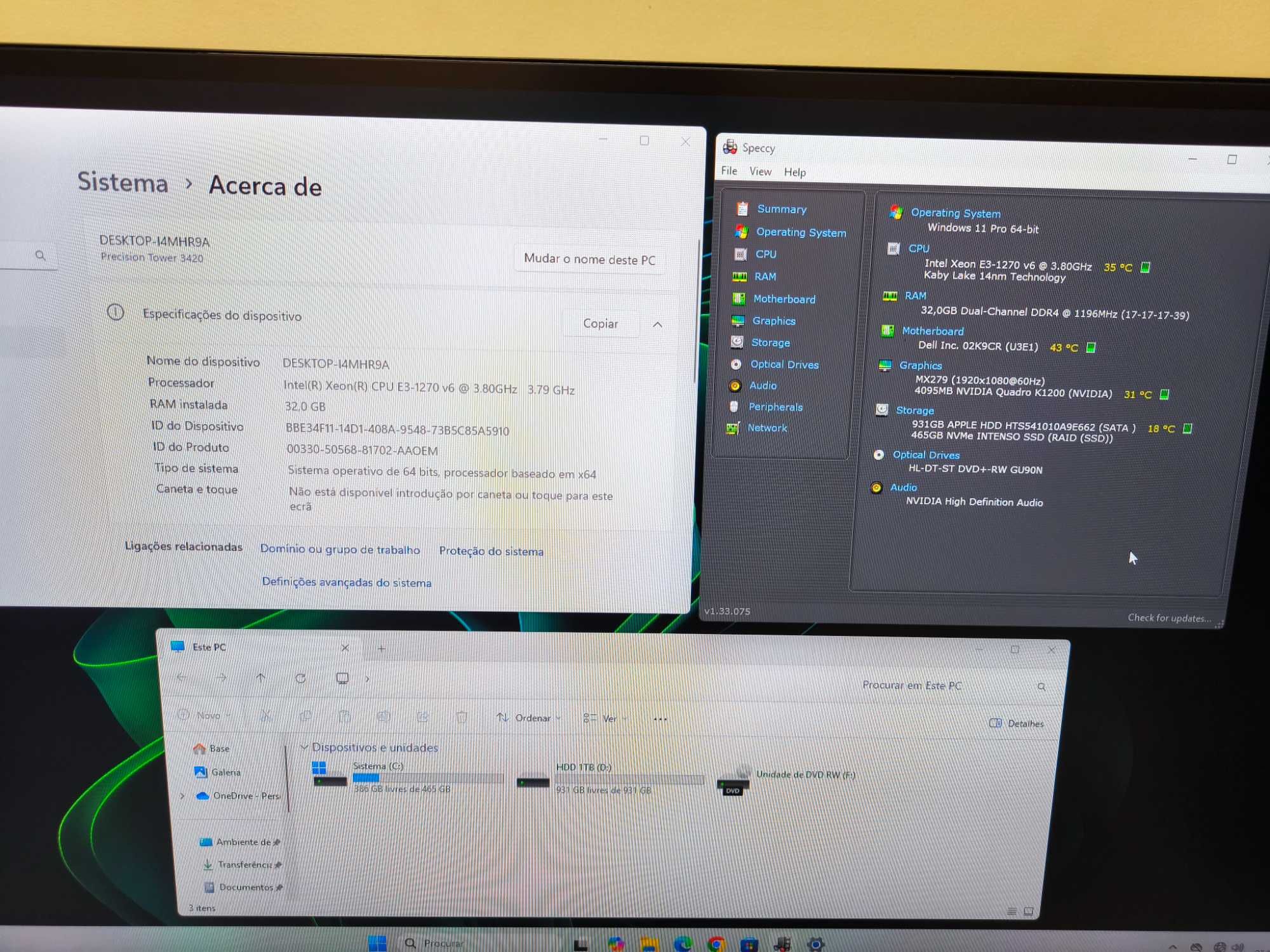 Workstation Dell Precision 3420 Xeon E3 / 32GB DDR4 / SSD nvme 500GB