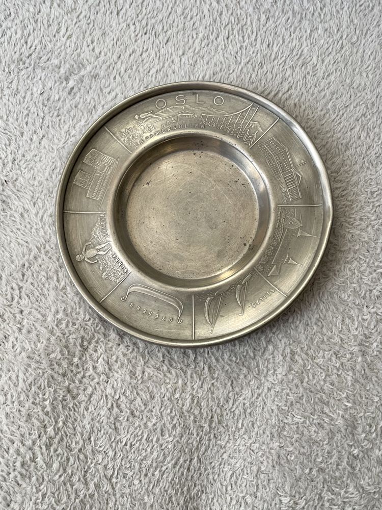 Vintage Vesttinn Pewter Trondheim Popielniczka wyprodukowana w Norwegi