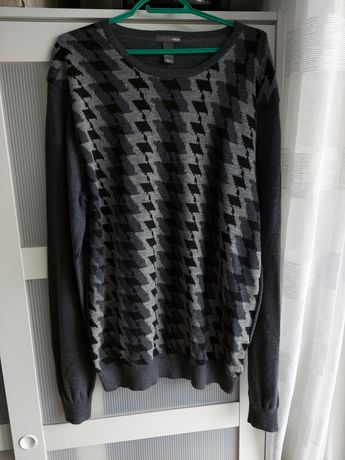 Szary sweter w kratkę H&M L/XL