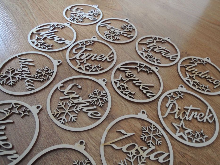 3 x Bombka ażurowa  imie dziecka drewno ok 11x10cm