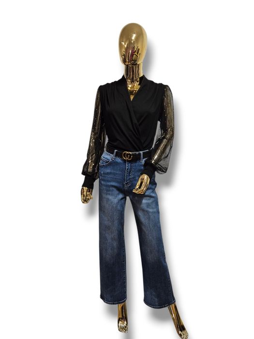 Czarne body z ozdobnymi rękawami Ambra