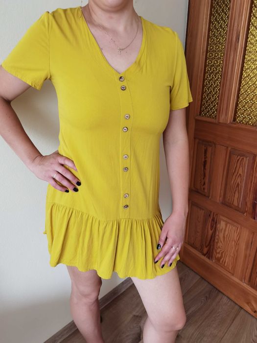 Sukienka na co dzień M L miodowa zwiewna do pracy