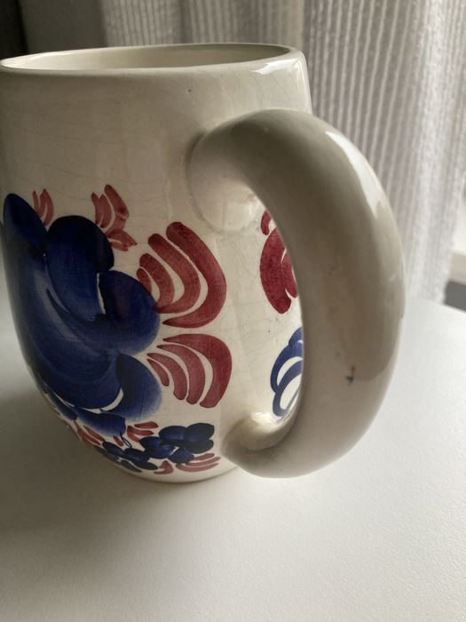 Kufel kubek pokal fajans Włocławek ręcznie malowany PRL 13,5 cm