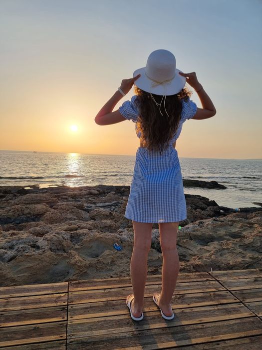 Sukienka młodzieżowa damska XXS 32 błękitna kratka letnia