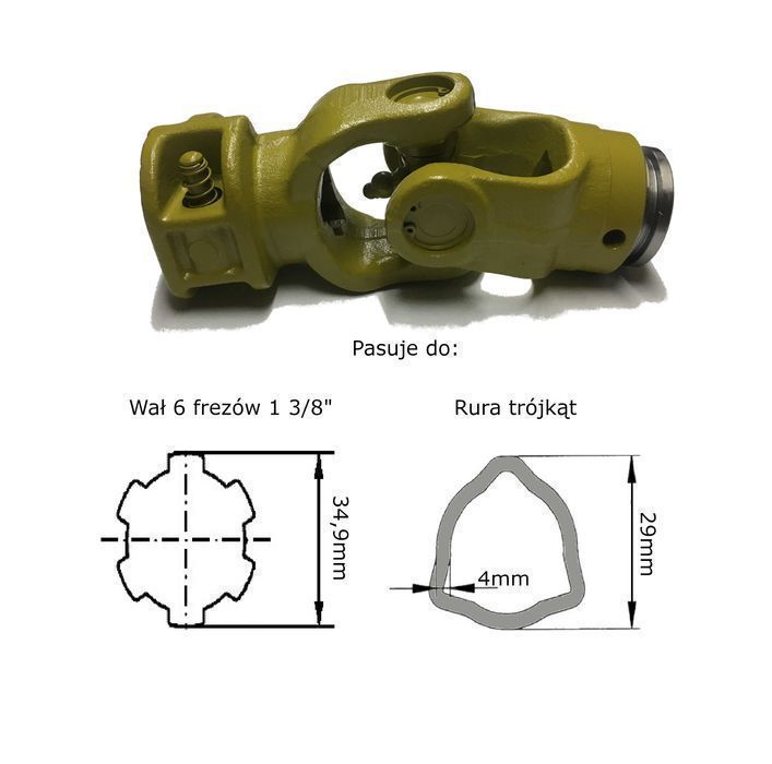 Przegub wałka WOM 23,8x61,3 rura trójkąt, 6 frezów 34,9mm 1 3/8" 270Nm