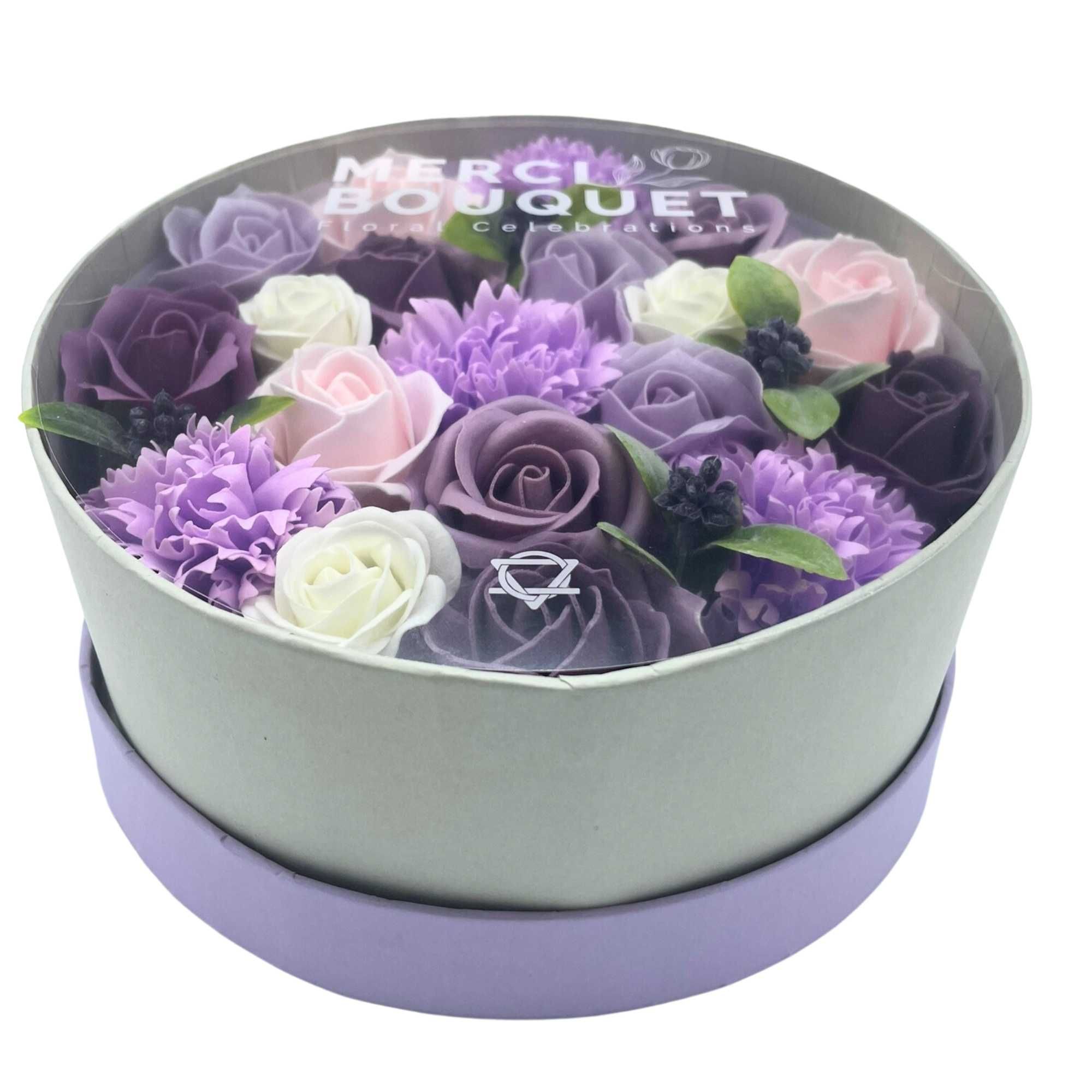 Okrągły Mydlany Flower Box - Lawenda - Prezent / Upominek / Kwiaty