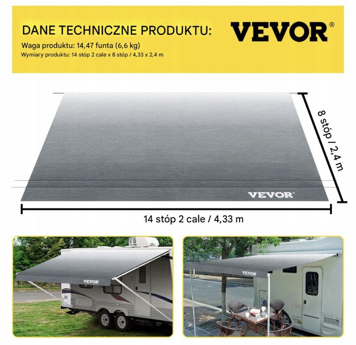Zadaszenie do przyczepy kempingowej MATERIAŁ 4,33x2,4 m
