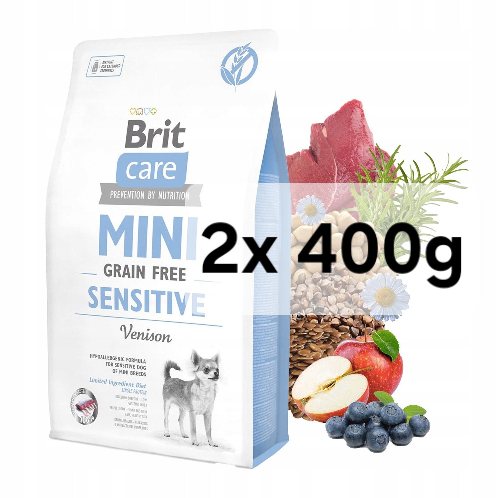 Brit Mini 2x 400g + Gratis, Sensitive Vension Hypoallergenic 800g Dzik