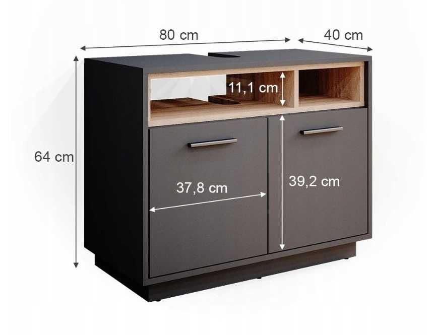 Szafka Pod Umywalkę Vicco Beatrice 80x64 Cm Antracyt Sonoma Łazienkowa