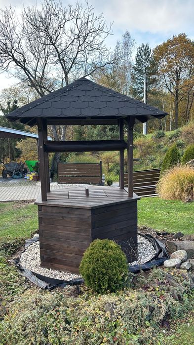 Drewniane studnie ogrodowe.