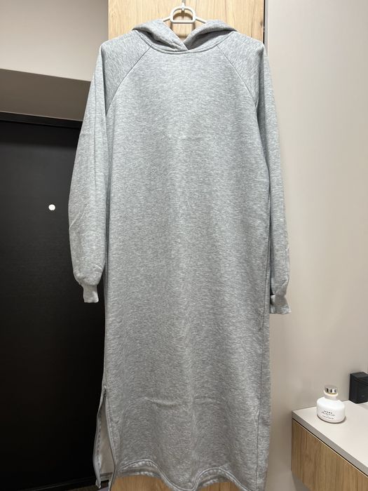 Тепле сіре плаття-худі з капюшоном! Oversize Мяке , затишне й стильне!
