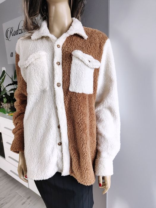Modna koszula oversize typu teddy lekka kurtka jesienna rozmiar 36 38
