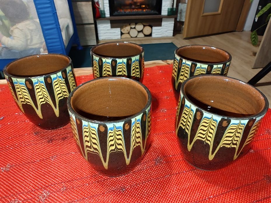 5 sztuk kubków ceramika bułgarska PRL vintage